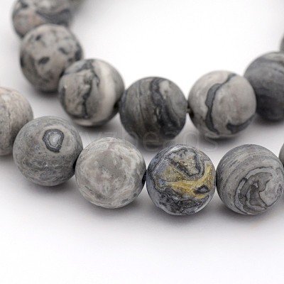 Frosted Natural Map Stone/Picasso Stone/Picasso Jasper Round Bead Strands X-G-M272-08-6mm-1