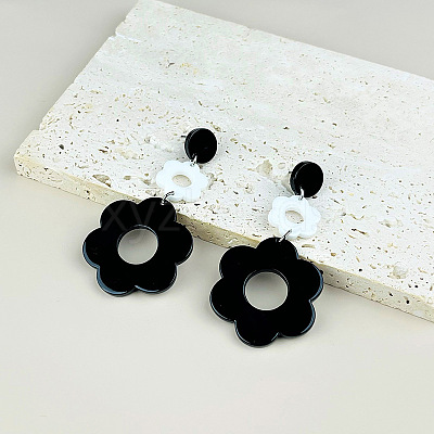 Acrylic Hollow Flower Dangle Stud Earrings FS-WGDE077-01-1