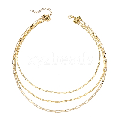 Brass Paperclip Chain 3 Layered Necklaces for Women NJEW-JN05507-1