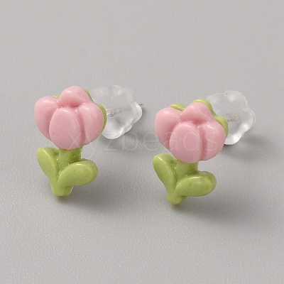 Flower Porcelain Stud Earrings EJEW-TAC0001-06C-1