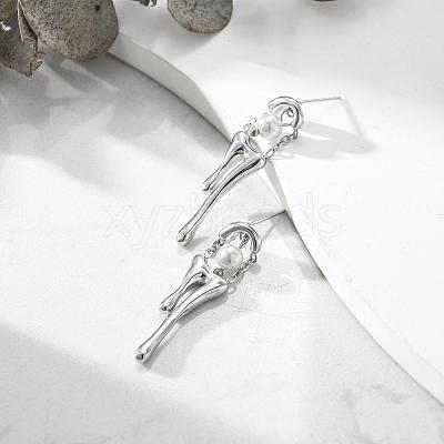 304 Stainless Steel & Imitation Pearl Stud Earrings WG0F2E9-02-1