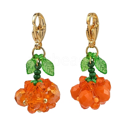2Pcs Halloween Theme Pumpkin Glass Seed Beads Pendant Decorations HJEW-MZ00283-1