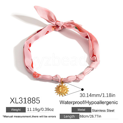 304 Stainless Steel Pendant Printed Scarf Necklaces FS-WGD2FA8-24-1