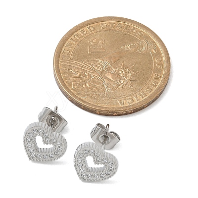304 Stainless Steel Micro Pave Clear Cubic Zirconia Stud Earrings STAS-Z107-01P-04-1