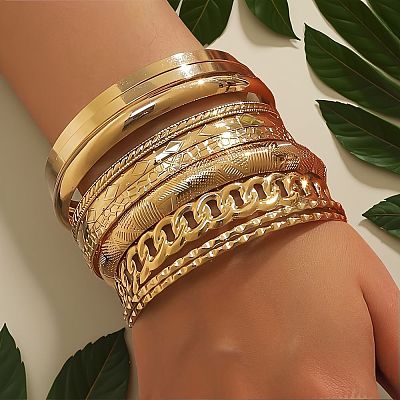10Pcs Alloy Bangles for Women FS-WG33CDB-03-1