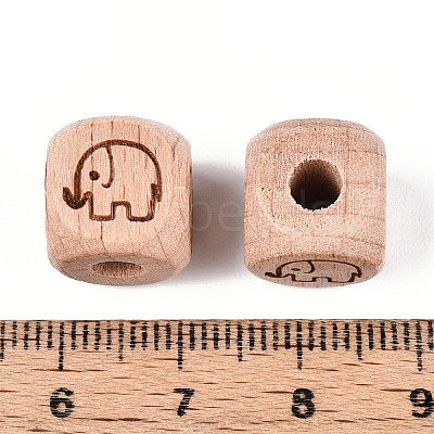 Engraved Beech Wood Beads WOOD-N015-08D-1