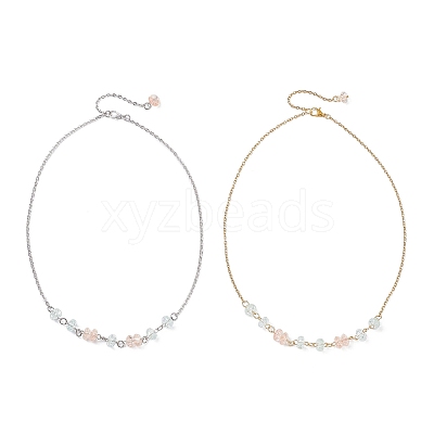 2Pcs 2 Colors Crackle Glass Rondelle Beaded Necklaces NJEW-JN05485-1