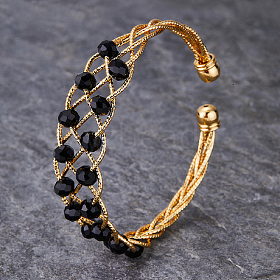 Brass Wire Wrap Cuff Bangle with Round Beaded BX4244-1