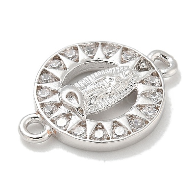 Rack Plating Brass Micro Pave Clear Cubic Zirconia Religion Virgin Mary Connector Charms KK-L224-094P-01-1