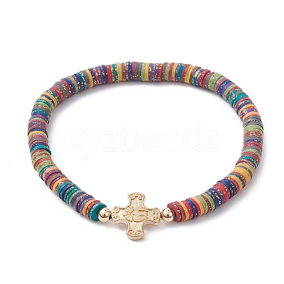 Polymer Clay Disc Heishi Surfer Stretch Bracelets BJEW-JB09835-1