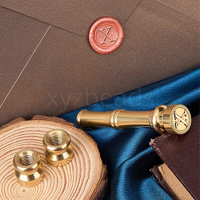1Pc Golden Tone Brass Wax Seal Stamp Heads with Bamboo Stick Shaped Handles STAM-CP0001-05X-1