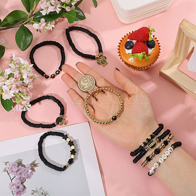 9Pcs 9 Styles Handmade Polymer Clay Heishi Beads Stretch Bracelets BJEW-WH0012-101B-1