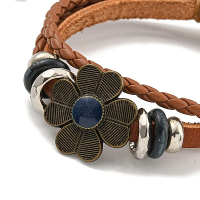 Braided PU Leather & Waxed Cords Multi-strand Bracelets BJEW-P329-07A-AB-1