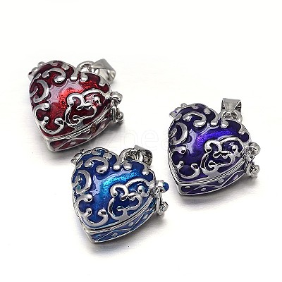 Enamel Heart Rack Plating Platinum Brass Prayer Box Pendants KK-L101-01-1