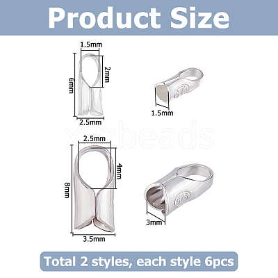12Pcs 2 Styles S925 Sterling Silver Cord End STER-HS0001-32B-1