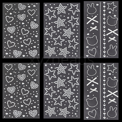 6 Sheets 3 Styles Acrylic Rhinestone Face Body Stickers AJEW-SP0002-68A-1