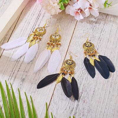2Pairs 2 Colors Feather Chandelier Earrings EJEW-TA0001-81A-1