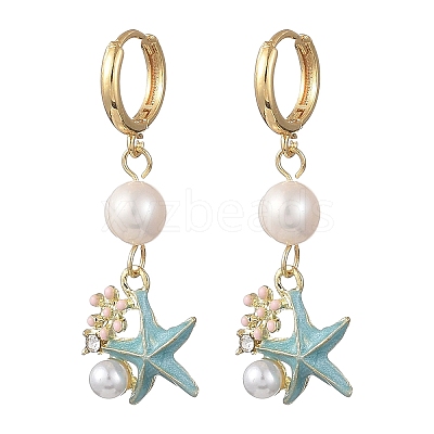 Natural Cultured Freshwater Pearl & Brass Enamel Hoop Dangle Earrings for Women EJEW-JE07268-03-1