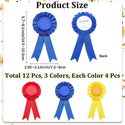 12Pcs 3 Colors Award Ribbon Shape Tinplate Badge Pins JEWB-CP0001-53-1