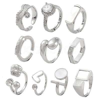 10Pcs 10 Styles Brass Adjustable Rings & Open Cuff Rings Set RJEW-A039-02P-1