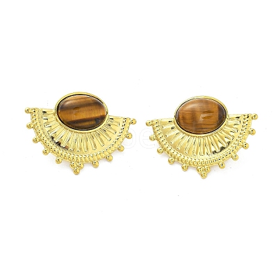 304 Stainless Steel Natural Tiger Eye Boho Stud Earrings EJEW-S244-01G-M-1