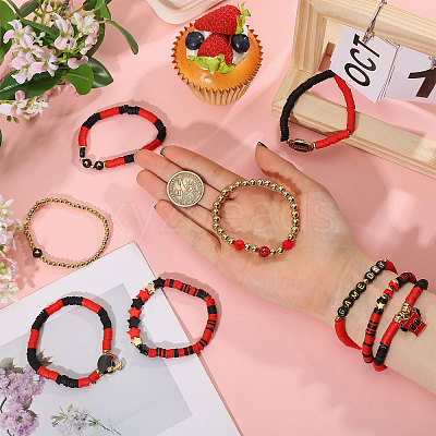 9Pcs 9 Styles Handmade Polymer Clay Heishi Beads Stretch Bracelets BJEW-WH0012-101A-1