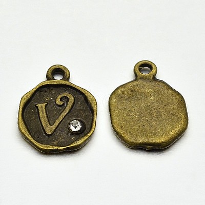 Antique Bronze Plated Alloy Rhinestone Charms ALRI-J152-V-NF-1