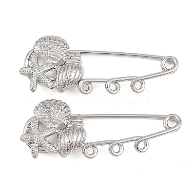 Shell Shape 304 Stainless Steel Safety Pins Brooch Findings SA-CBA098D-16J-P03-1