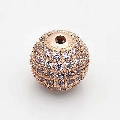 Brass Micro Pave Grade AAA Cubic Zirconia Beads KK-E711-10mm-115RG-NR-1