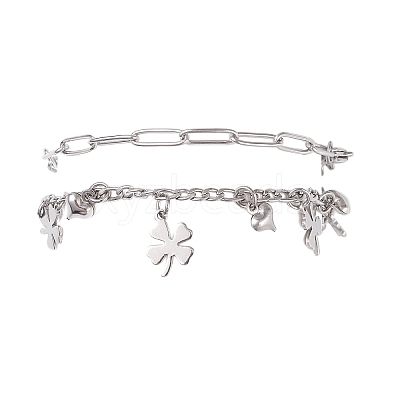 304 Stainless Steel Paperclip & Figaro Chain Bracelets for Women BJEW-JB12445-03-1