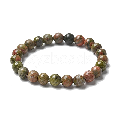 Natural Unakite Bead Stretch Bracelets BJEW-K212-B-006-1
