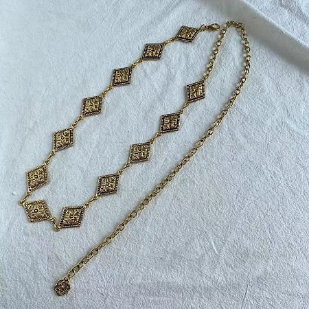 Tibetan Style Zinc Alloy & Iron Rhombus Link Chain Waist Belly Chains WGB4B33-07-1