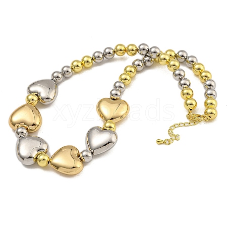 Rack Plating Brass Round & Heart Beaded Necklaces for Women NJEW-C059-20G-1