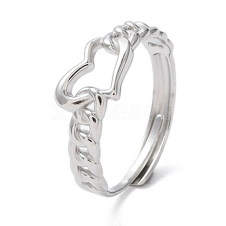 Non-Tarnish 304 Stainless Steel Hollow Heart Adjustable Rings RJEW-D006-19P-1