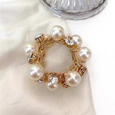 Plastic Imitation Pearl with Rhinestone Elastic Hair Ties PW-WGA89E1-04-1