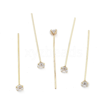 Brass Micro Pave Clear Cubic Zirconia Eye Pins KK-M306-09G-03-1