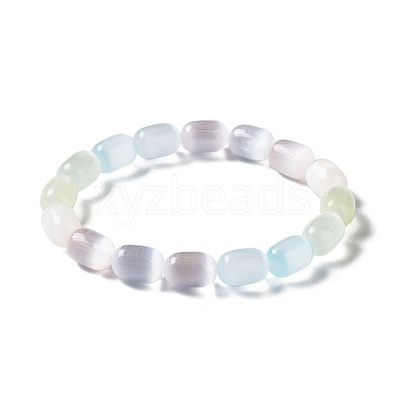 Natural Selenite Column Beaded Stretch Bracelet for Women BJEW-I312-04-1