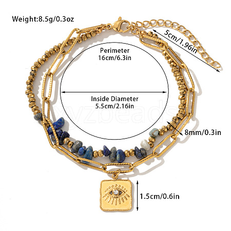 304 Stainless Steel & Natural Lapis Lazuli Chip Beaded Double Layer Bracelets FS-WG81BCE-14-1