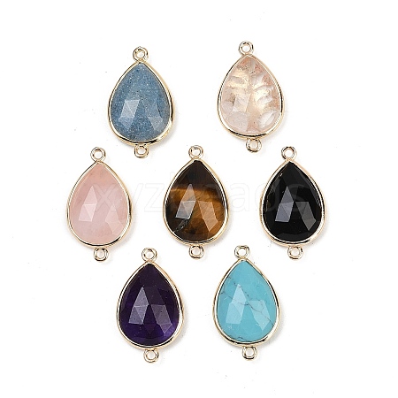 Natural Rose Quartz/Tiger Eyes/Crystal Quartz/Amethyst/Black Onyx/Synthetic Turquoise Faceted Connector Charms G-K347-04G-1