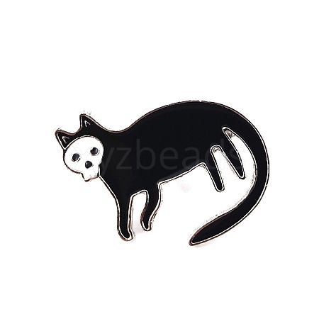 Halloween Black Cat Wearing Skull Mask Alloy Enamel Pins PW-WG652C7-02-1