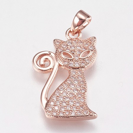 Brass Micro Pave Cubic Zirconia Kitten Pendants ZIRC-E145-28RG-1