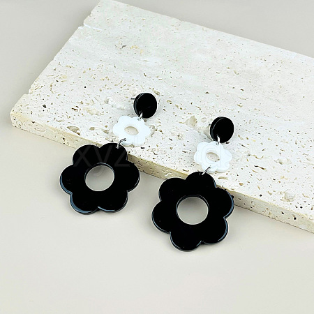 Acrylic Hollow Flower Dangle Stud Earrings FS-WGDE077-01-1