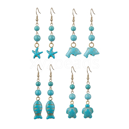 Ocean Series Synthetic Turquoise Dangle Earrings EJEW-JE05849-1