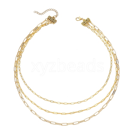 Brass Paperclip Chain 3 Layered Necklaces for Women NJEW-JN05507-1