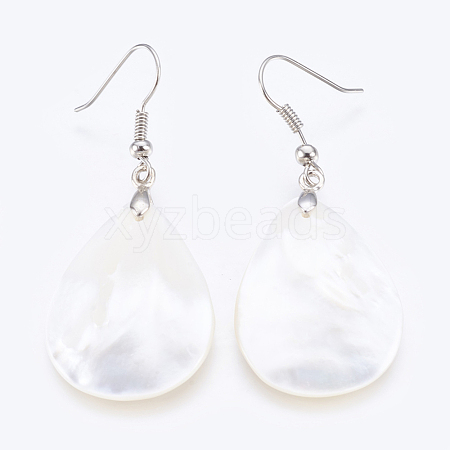 White Shell Dangle Earrings EJEW-P148-11-1