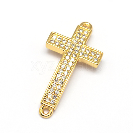 Curved Latin Sideways Cross Brass Micro Pave Cubic Zirconia Links X-ZIRC-E010-02G-1