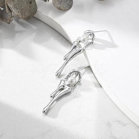 304 Stainless Steel & Imitation Pearl Stud Earrings WG0F2E9-02-1