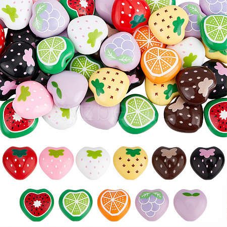 40Pcs Printed Opaque Acrylic Beads MACR-PA0001-76-1