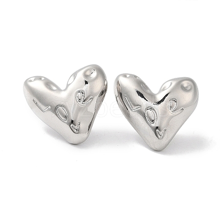 Rack Plating Brass Heart Stud Earrings EJEW-D073-08P-1