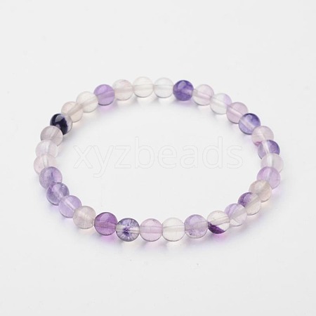 Natural Fluorite Beaded Stretch Bracelets BJEW-F202-05-1